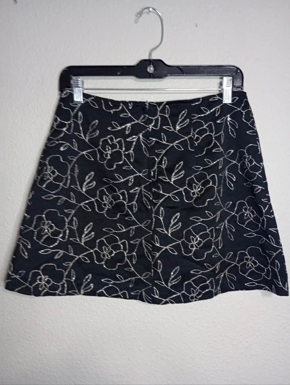 Vintage 90s Rampage Silver Floral Embroidered Mini Skirt Whimsigoth Witchy